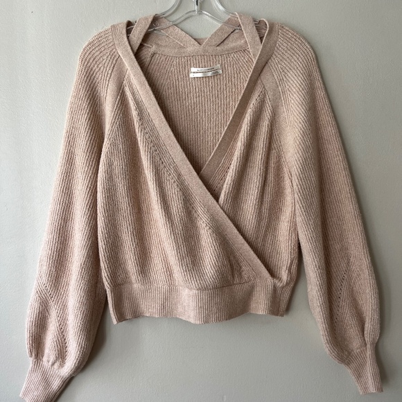 Anthropologie Sz S Blush Pink Wrap Front Long Sleeve Surplice Sweater V Neck - Picture 1 of 9